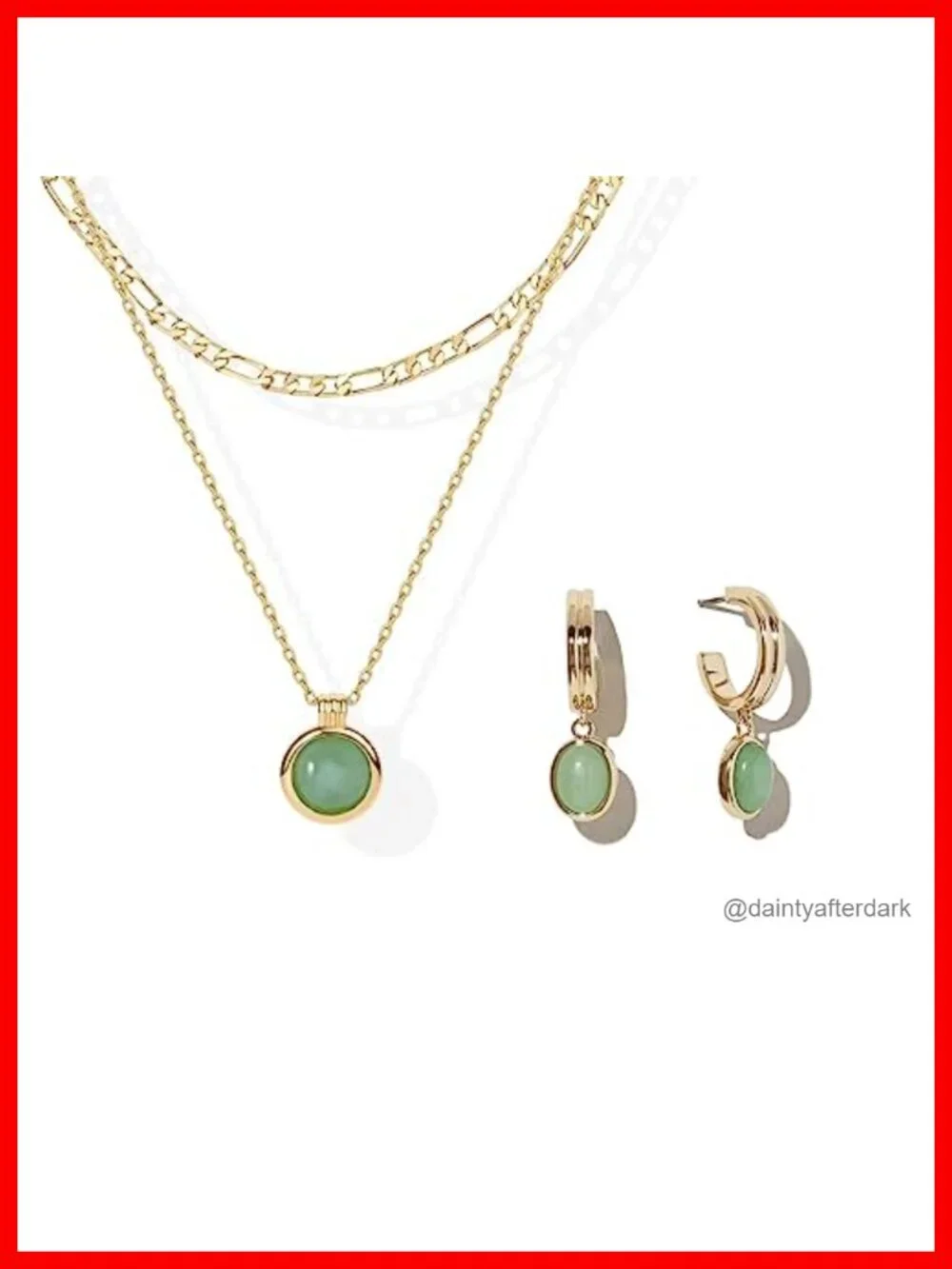 Gold-Plated Green Aventurine Jewelry Set - Hoop Earrings, Bracelet, Necklace